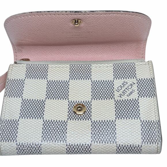 Louis Vuitton Rosalie Coin Purse Wallet Damier Azur Canvas Pink Leather Interior - Picture 7 of 11